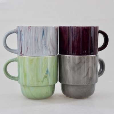 Ceramic stackable cup set of 4 pieces with stainless stand